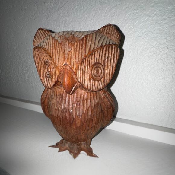 Hand-Carved Wooden Owl Figurine – Rustic Folk Art Woodland Decor - Picture 1 of 11